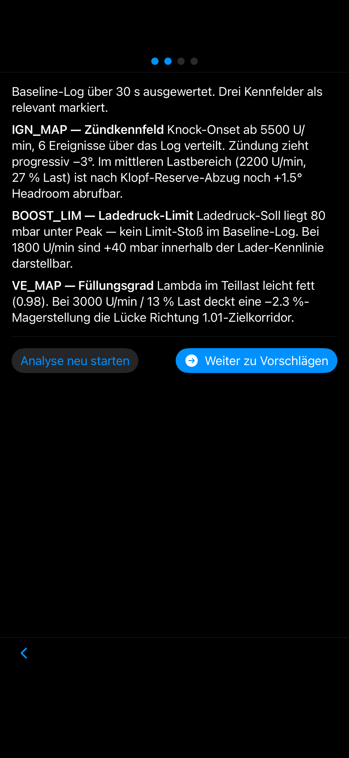 Wizard Phase 2 — Log-Analyse: Knock-Onset, Lambda, Ladedruck-Headroom